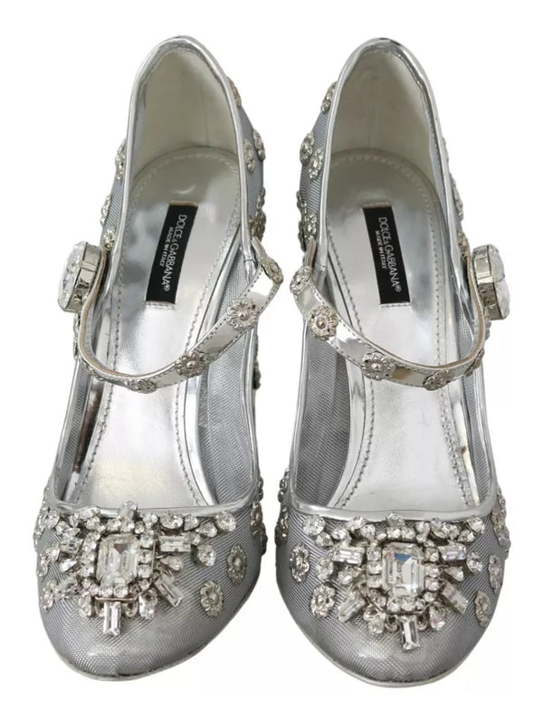 Silber Kristall Nieten Absätze Mary Janes Pumps Schuhe