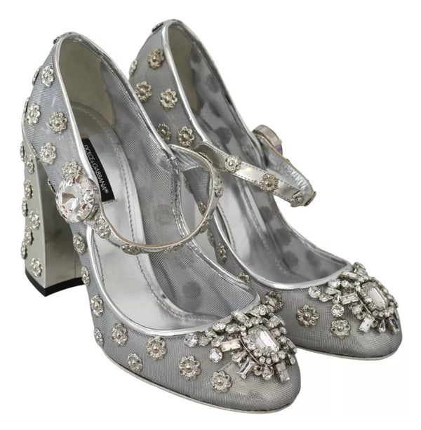 Silber Kristall Nieten Absätze Mary Janes Pumps Schuhe