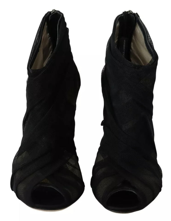 Schwarze Tüllstiefel Stiletto Heels Schuhe
