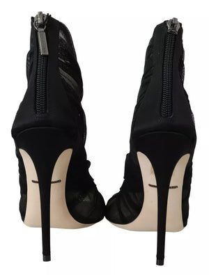 Schwarze Tüllstiefel Stiletto Heels Schuhe
