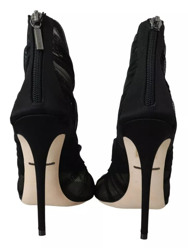 Schwarze Tüllstiefel Stiletto Heels Schuhe