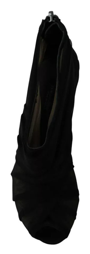 Schwarze Tüllstiefel Stiletto Heels Schuhe