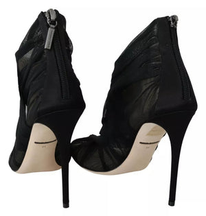 Schwarze Tüllstiefel Stiletto Heels Schuhe