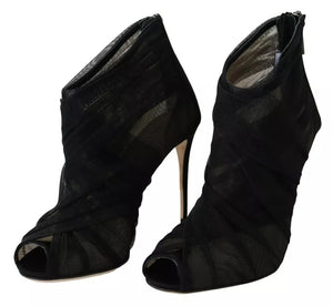 Schwarze Tüllstiefel Stiletto Heels Schuhe