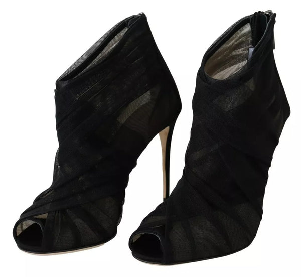 Schwarze Tüllstiefel Stiletto Heels Schuhe