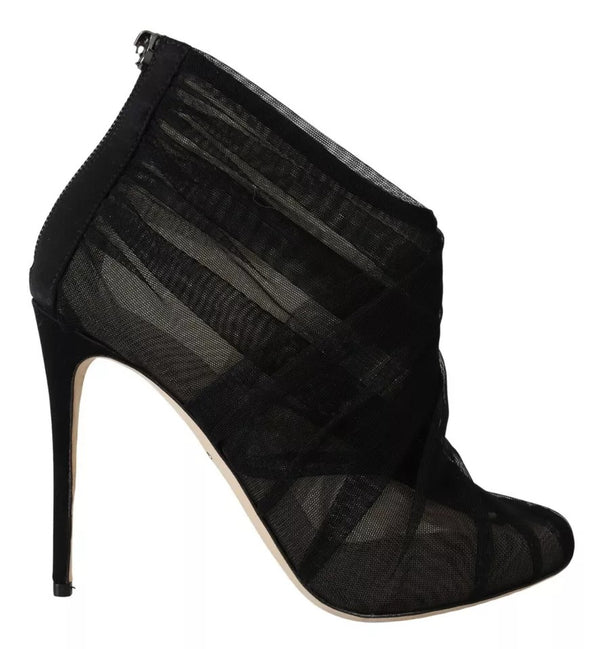 Schwarze Tüllstiefel Stiletto Heels Schuhe
