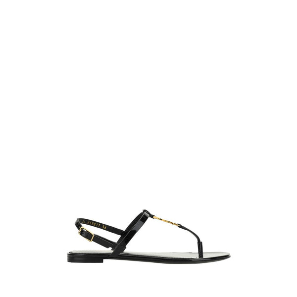 Schwarze Kalbsleder-Bos-Taurus-Flatsandalen