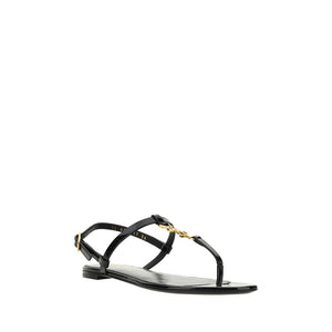 Schwarze Kalbsleder-Bos-Taurus-Flatsandalen