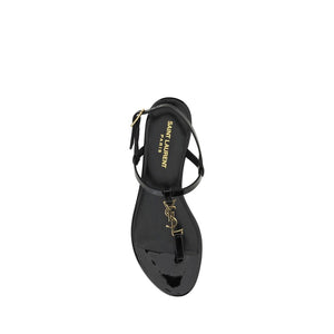 Schwarze Kalbsleder-Bos-Taurus-Flatsandalen