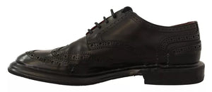 Schwarze perforierte Leder Schnürschuhe Derby