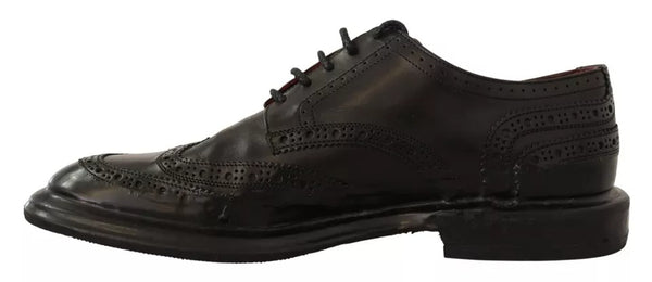 Schwarze perforierte Leder Schnürschuhe Derby