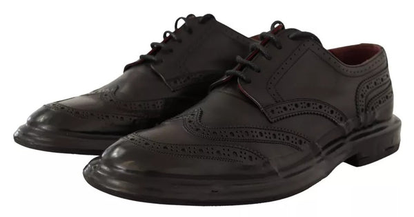 Schwarze perforierte Leder Schnürschuhe Derby