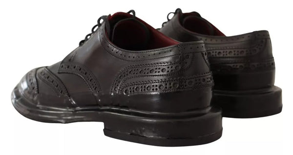 Schwarze perforierte Leder Schnürschuhe Derby