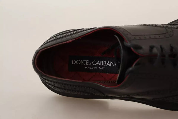 Schwarze perforierte Leder Schnürschuhe Derby