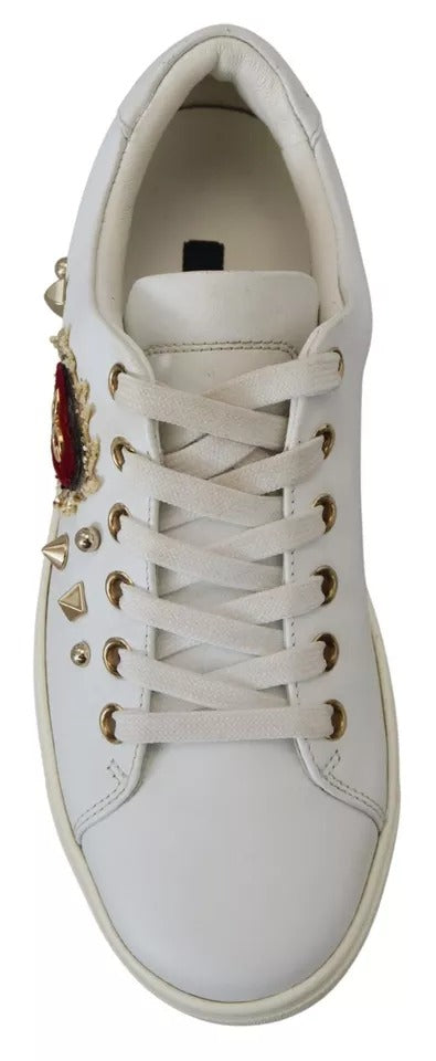 Weiß Leder Gold Rot Herz Turnschuhe Schuhe