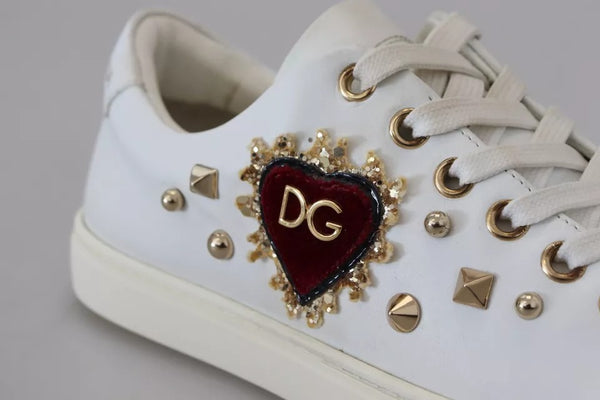 Weiß Leder Gold Rot Herz Turnschuhe Schuhe