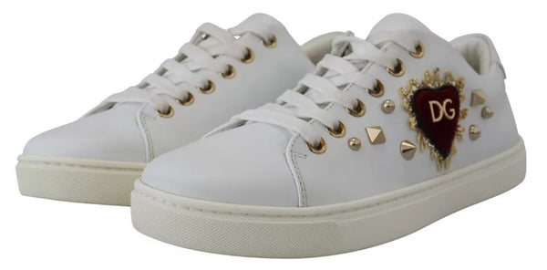 Weiß Leder Gold Rot Herz Turnschuhe Schuhe