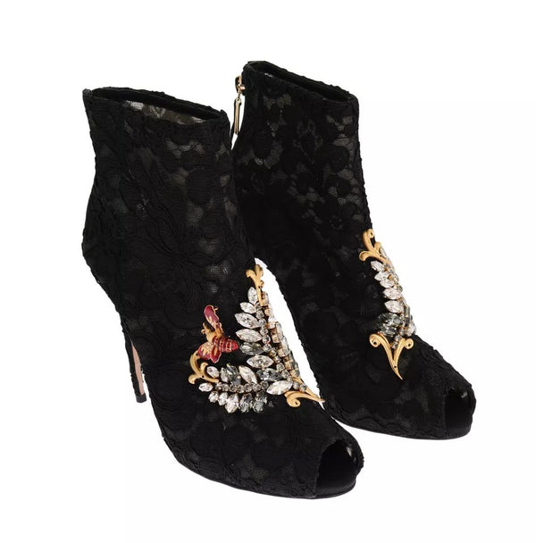 Schwarz Kristall Spitze Booties Stilettos Schuhe