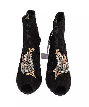 Schwarz Kristall Spitze Booties Stilettos Schuhe