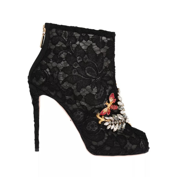 Schwarz Kristall Spitze Booties Stilettos Schuhe