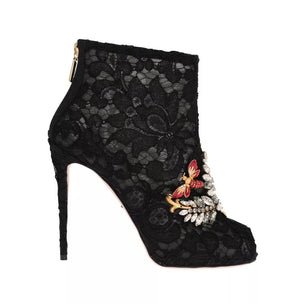 Schwarz Kristall Spitze Booties Stilettos Schuhe