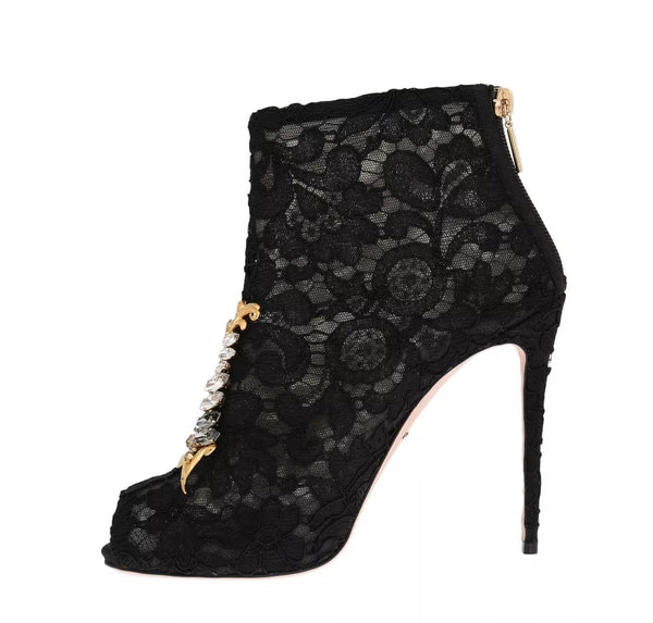 Schwarz Kristall Spitze Booties Stilettos Schuhe