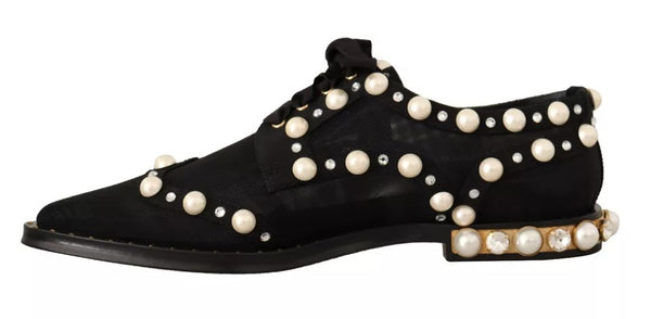 Schwarze Schnürschuhe mit Juwelen Formal Flats