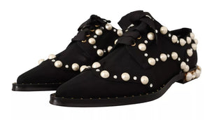 Schwarze Schnürschuhe mit Juwelen Formal Flats