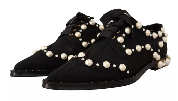 Schwarze Schnürschuhe mit Juwelen Formal Flats