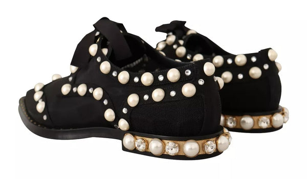 Schwarze Schnürschuhe mit Juwelen Formal Flats