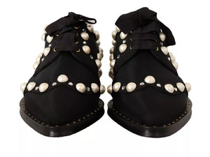 Schwarze Schnürschuhe mit Juwelen Formal Flats