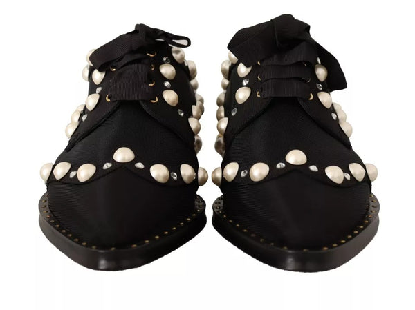 Schwarze Schnürschuhe mit Juwelen Formal Flats