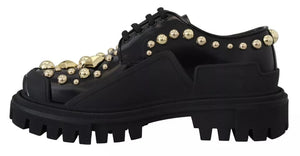 Schwarze Leder Trekking Derby verschönerte Schuhe