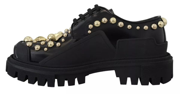 Schwarze Leder Trekking Derby verschönerte Schuhe