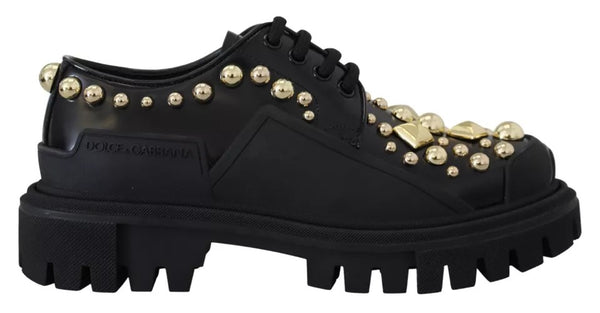Schwarze Leder Trekking Derby verschönerte Schuhe