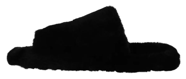 Schwarz Polyester Kunstfell Herren Flats Sandalen Schuhe