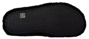 Schwarz Polyester Kunstfell Herren Flats Sandalen Schuhe