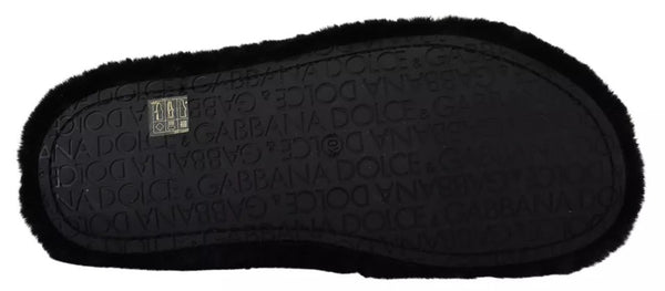 Schwarz Polyester Kunstfell Herren Flats Sandalen Schuhe