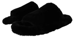 Schwarz Polyester Kunstfell Herren Flats Sandalen Schuhe