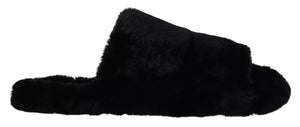 Schwarz Polyester Kunstfell Herren Flats Sandalen Schuhe