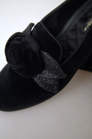 Black Velvet Flats Bow Young Queen Shoes