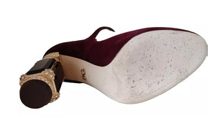 Rot Samt Gold Kristalle Heels Mary Janes Schuhe