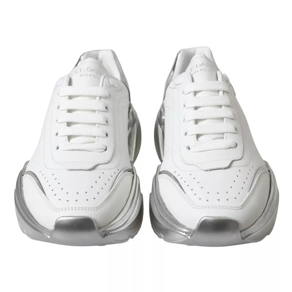 Weiß Silber Daymaster Leder Turnschuhe Schuhe