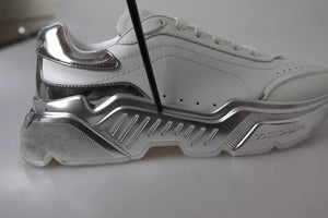 Weiß Silber Daymaster Leder Turnschuhe Schuhe