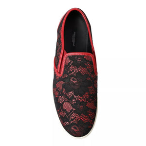 Schwarz Rot Spitze Slip On Low Top Sneakers Schuhe