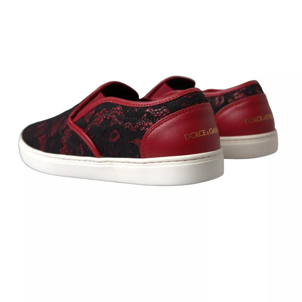 Schwarz Rot Spitze Slip On Low Top Sneakers Schuhe
