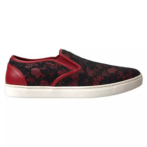 Schwarz Rot Spitze Slip On Low Top Sneakers Schuhe