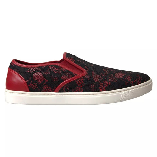 Schwarz Rot Spitze Slip On Low Top Sneakers Schuhe
