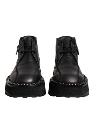Schwarze Leder Schnürstiefeletten Schuhe