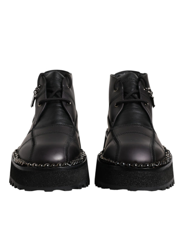 Schwarze Leder Schnürstiefeletten Schuhe